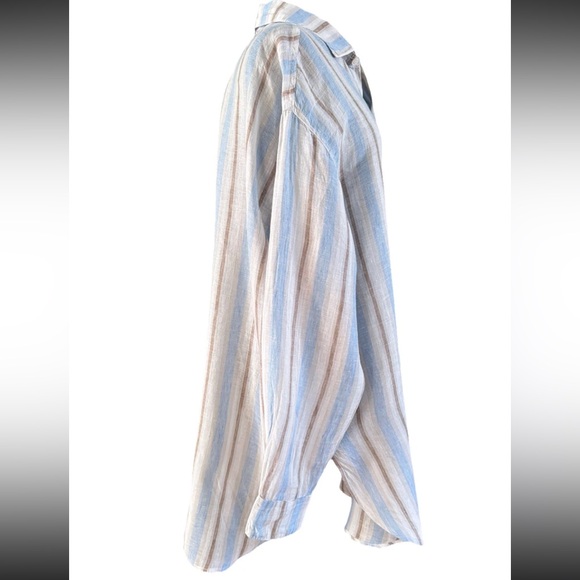 CP Shades Romy Linen Tunic Shirt Light Blue & Brown Stripe Relaxed Fit Size L - Picture 3 of 10